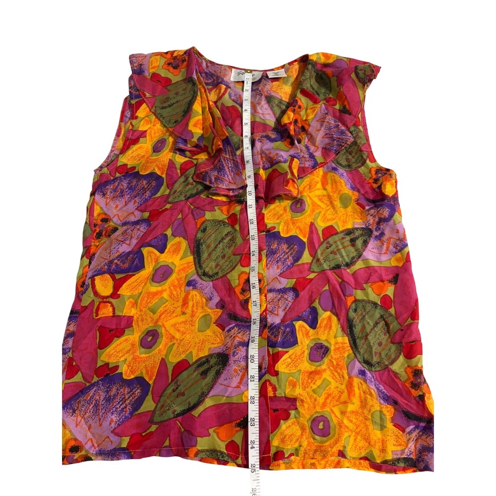 Sopite Collection 100% Silk Floral Ruffle V-Neck Button Front Blouse Womens M - Picture 5 of 6